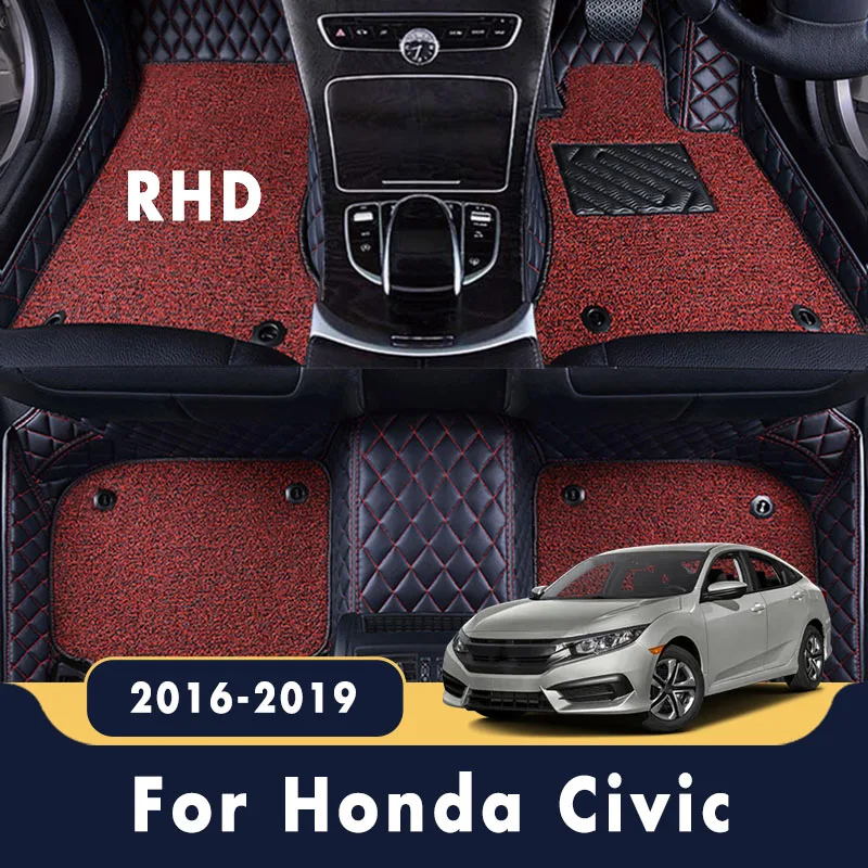 

Двухслойные коврики с проволочной петлей RHD, автомобильные коврики для Honda Civic 10 седан 2021 2020 2019 2018 2017 2016, аксессуары класса люкс