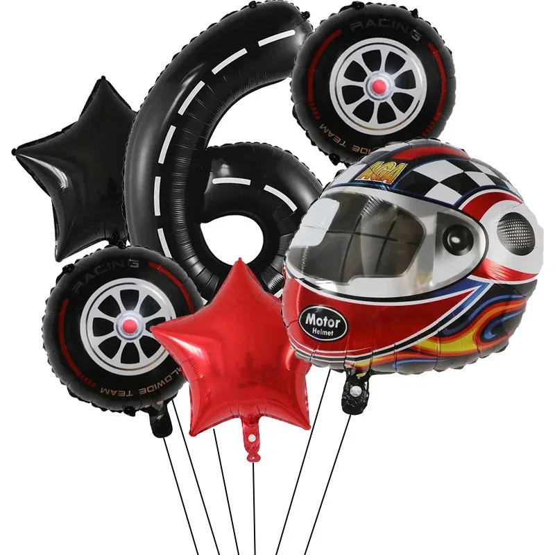 6PCS Motor Helm Ballon Rad Reifen Racing Luftballons Geburtstag Dekor Jungen Rennen Auto Dirt Bike Motocross Hot Rad Party liefert – Detail 8