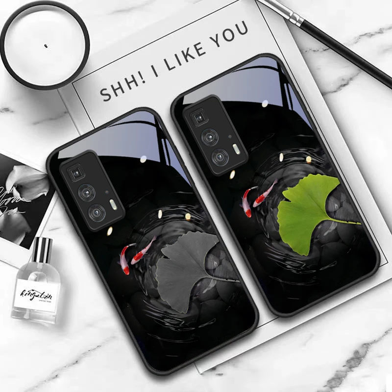 Koi and leaves in water For Motorola Moto Edge 20 Lite 30 Pro 40 Neo 50 Ultra G Play G45 G54 G55 G75 G84 G85 Glass Phone Case view 5