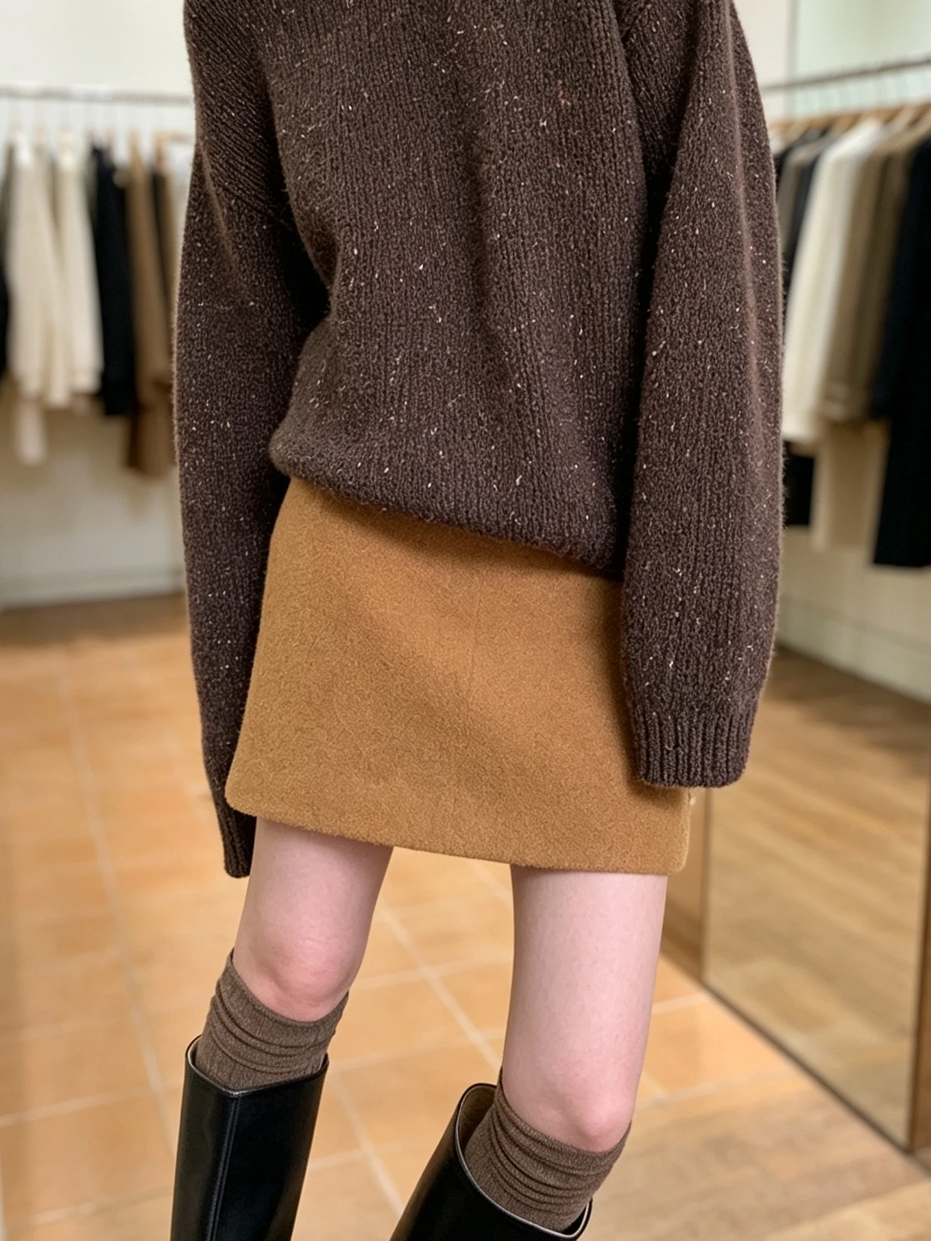 Korean Style Thick Woolen A-Line  Skirt Women's High Waist Slimming Versatile Short Skirt Commute Folded Standard Fit