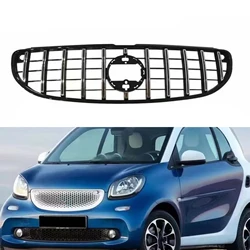 For Mercedes Benz Smart Fortwo W453 Coupe 2 Door 2015-2019 Front Grille Grill GT Style Silver/Black Upper Bumper Hood Mesh Grid