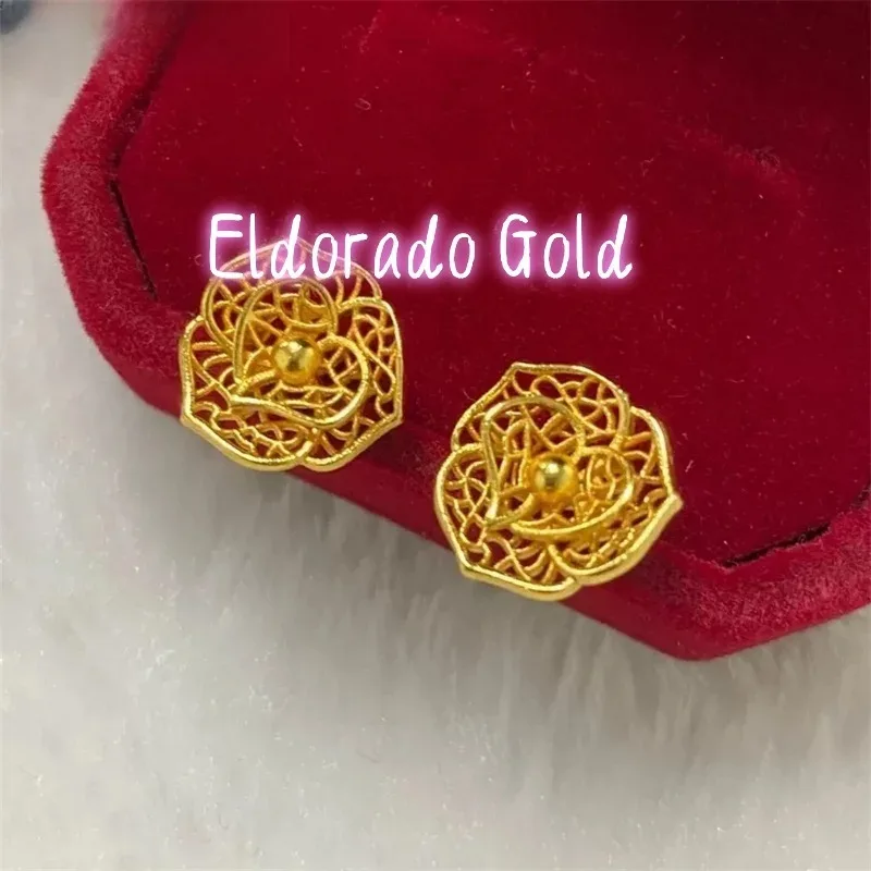 

Eldorado 2025 2025Fashionable Hollow Rose 18K Gold Women's Earrings With Simple And Versatile Temperament, AU750 Gold Rose