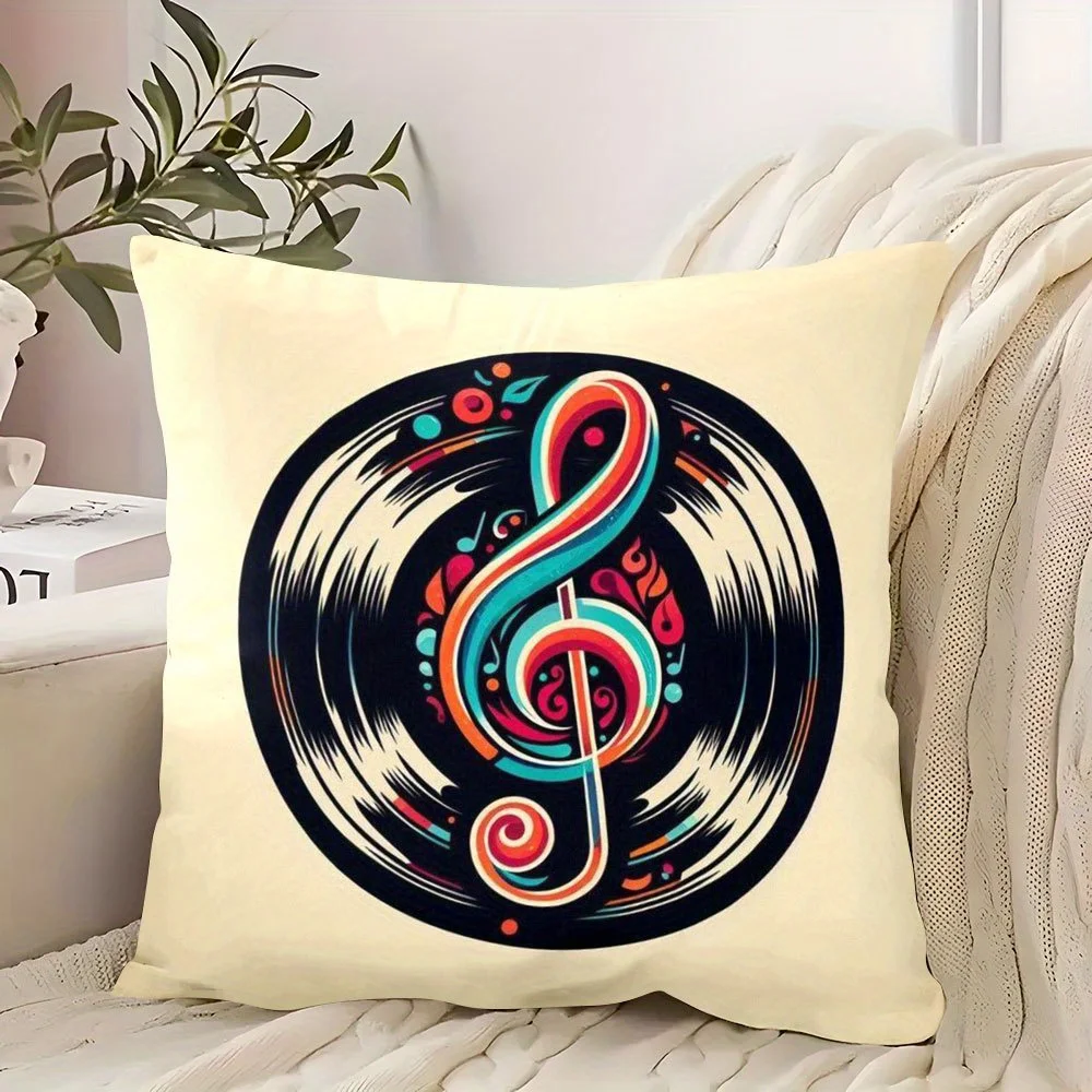 1pcs pillow cover short plush retro music note vinyl record cushion cover for sofa bed dorm car gift music lover 45x45cm18x18in