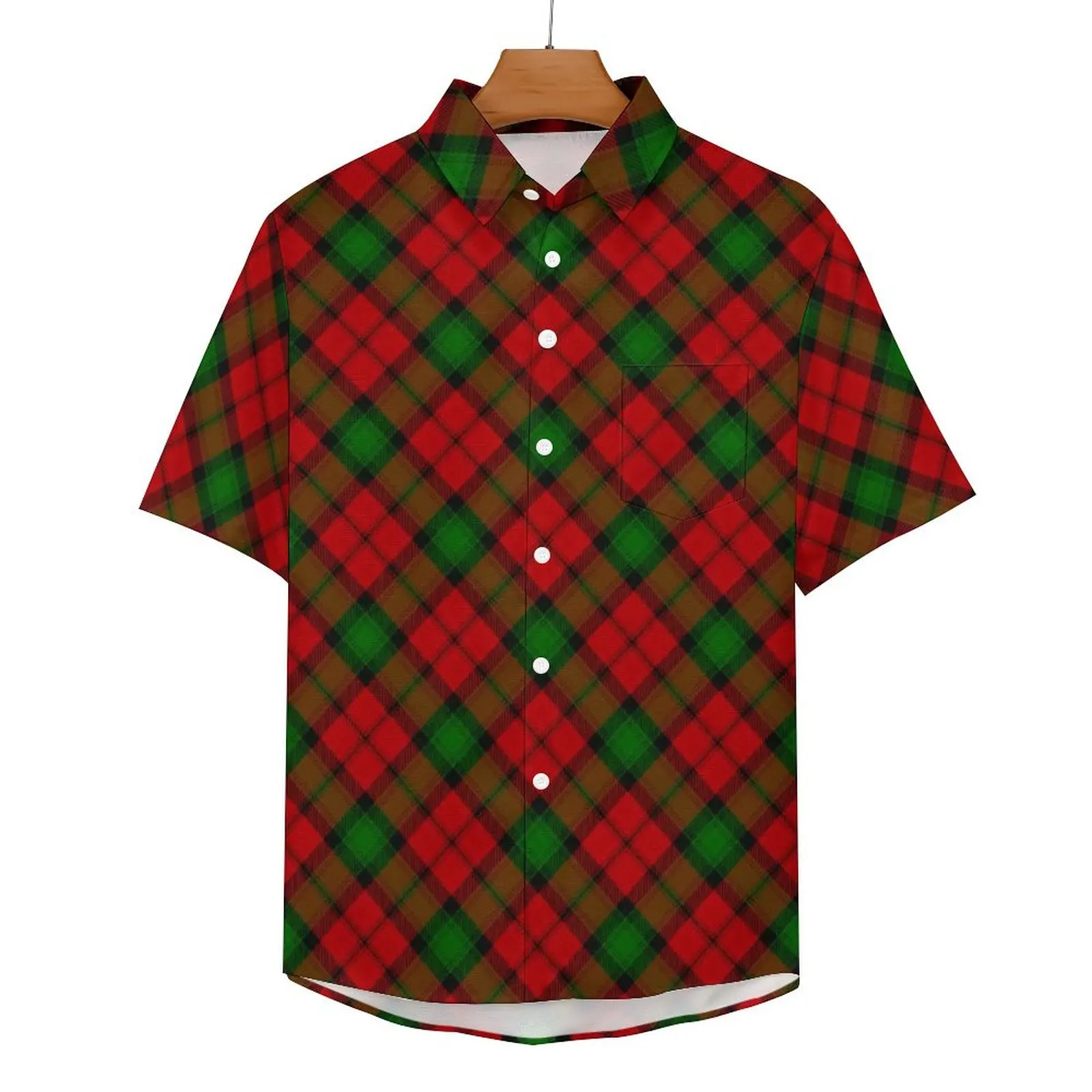 Green Red Plaid Vacation Shirt Checkerboard Hawaiian Casual Shirts Male Aesthetic Blouses Short Sleeve Design Clothing Plus Size