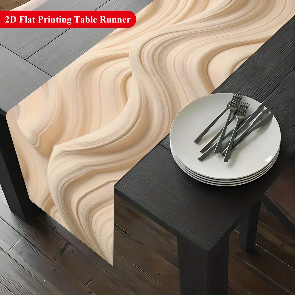 2D‑Printed Cream Flowing‑Line Art Table Runner, Decor for Dining Table, Coffee‑Table, Gatherings, Indoor‑Outdoor Parties