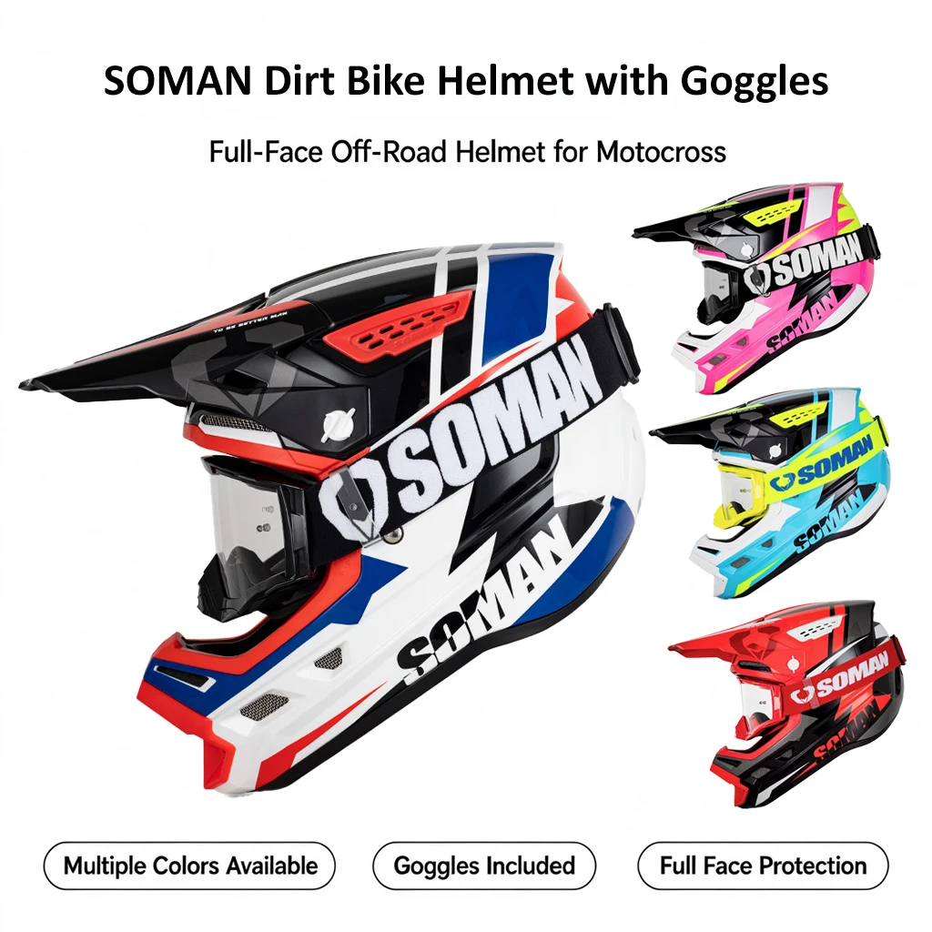 SOMAN Motocross Motorcycle Helmet With Goggle Cascos Para Moto Off Road Racing ATV Downhill Dirt Bike MTB Motorbike Helmets