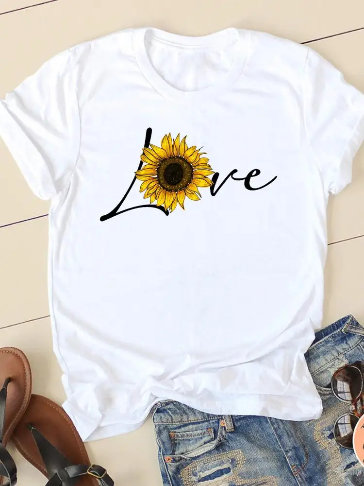 Short Sleeve Tee T-shirts Summer Casual Female Clothing Fashion Leopard Love Heart Trend Women Regular Graphic T Shirt Clothes