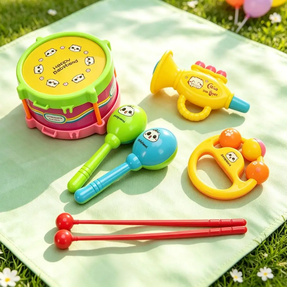 5pcs Random Color Rhythm Toy Kit, Hand Drum Maracas Rattle Trumpet for Infant Music Enlightenment YMY