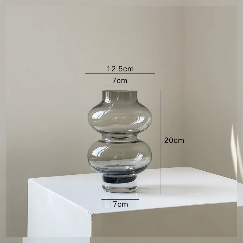 2pcs Hot Sale Gourd Round Grey Color Belly Glass Vase for Home Decoration