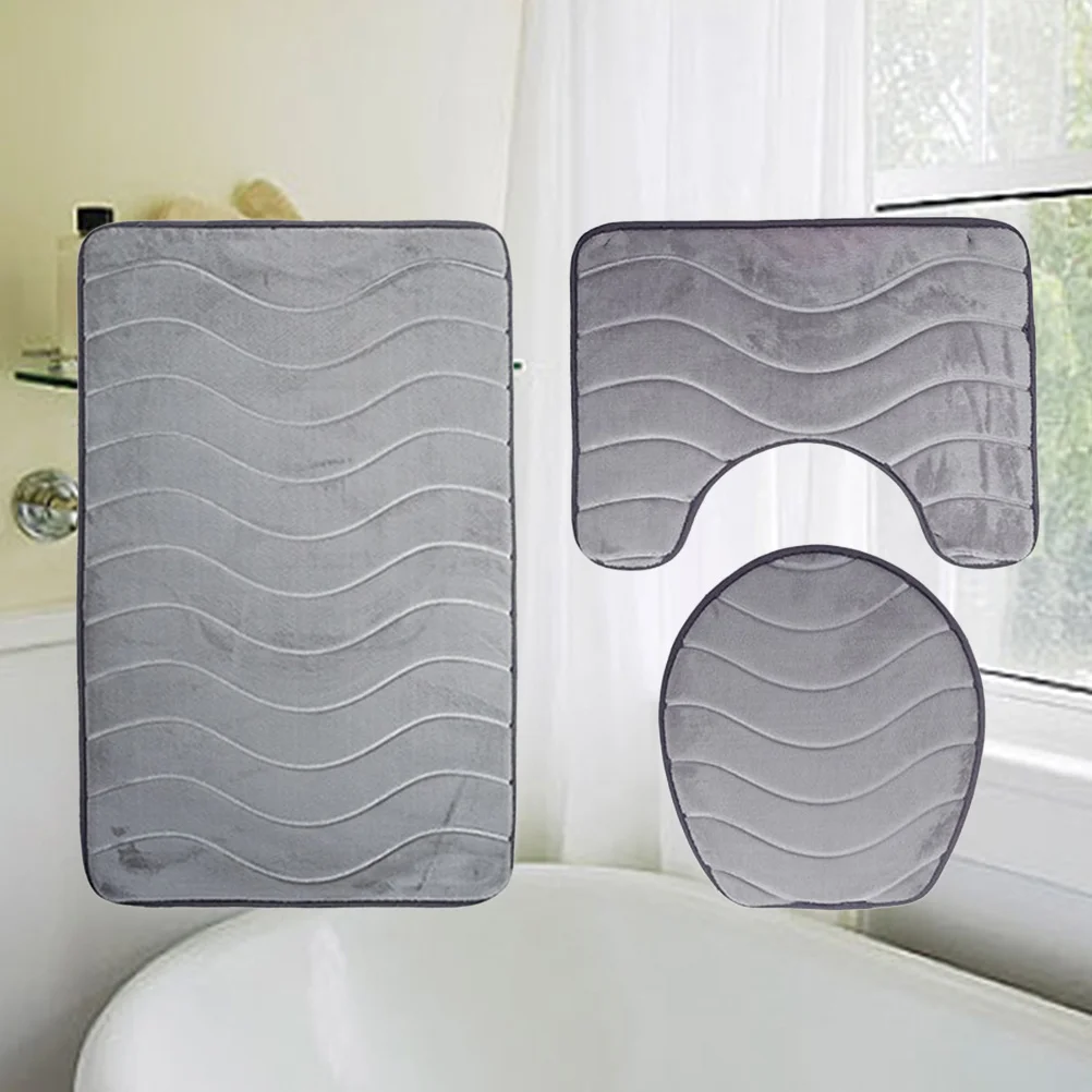 

Embossed Three Piece Bathroom Rug Set Soft Skin-Friendly High Water Absorption Non-Slip Flannel Bath Mat Carpet For
