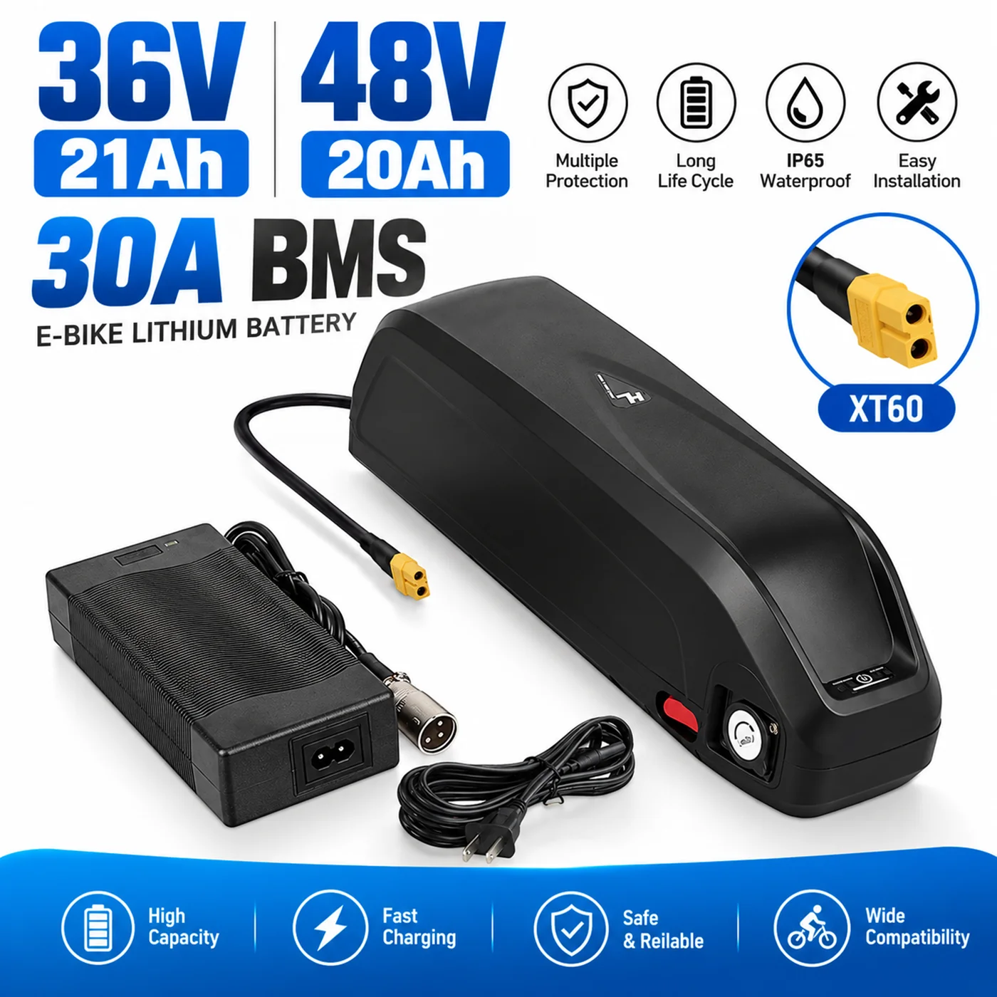 Bicicletta Elettrica Nuova Batteria Originale Hailong 36V 48V 250-1000W 20Ah 21Ah per Motore Bafang BBS02 BBS03 BBSHD Pacco Batteria a Piena Capacità Adatto + Caricabatterie 5A Consegna Locale UE 2-10