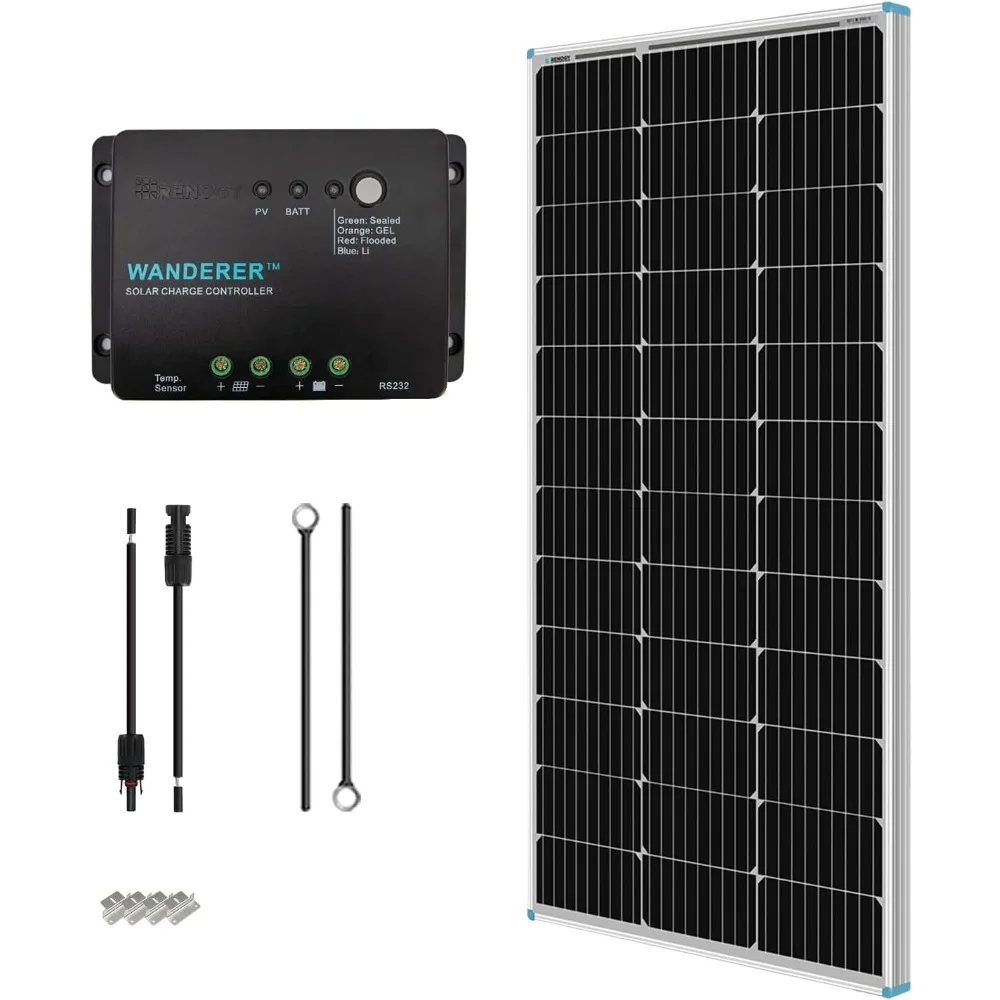 

Renogy 100 Watt 12 Volt Solar Panel Starter Kit with 100W Monocrystalline Solar Panel + 30A PWM Charge Controller + Adaptor Kit