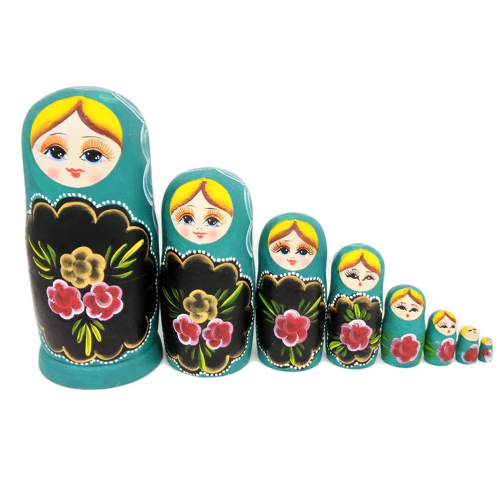 8 Pcs Russian Nesting Dolls Stacking Toys Girl Girls Bamboo Wooden Lovers for Green