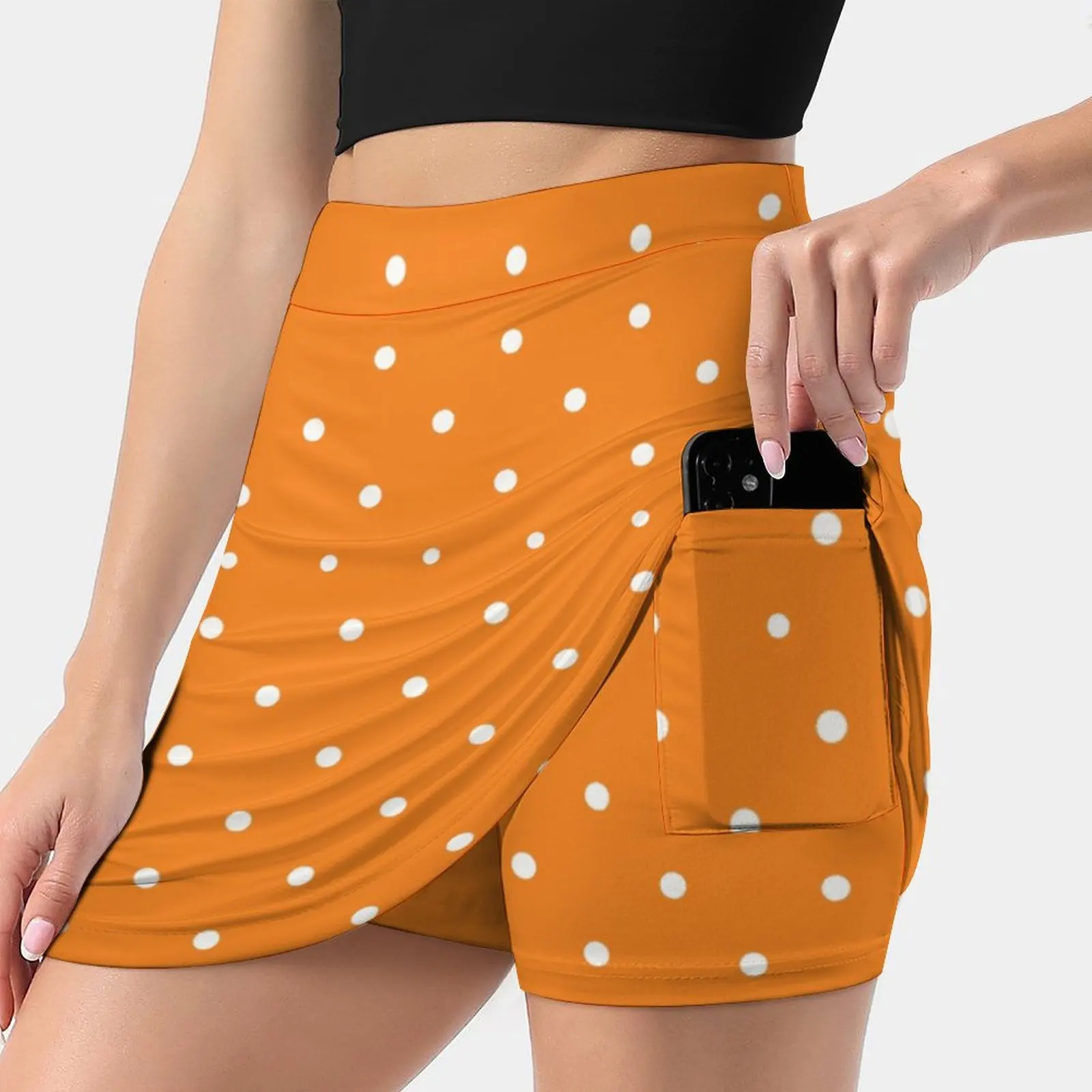 Small White Polka Dots With Orange Background Korean Fashion Skirt Summer Skirts For Women Light Proof Trouser Skirt Polka Dots