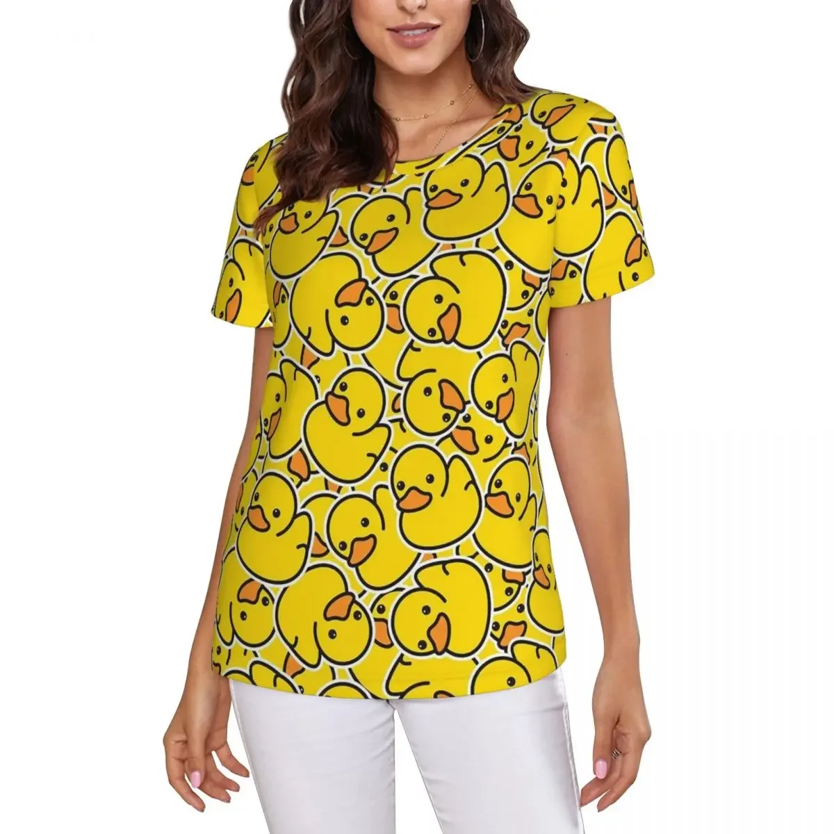 Yellow Classic Rubber Duck T-Shirt Women Short Sleeve T Shirts Crew Neck Streetwear Cotton Summer Tees Streetwear