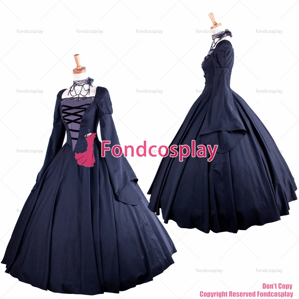 fondcosplay Victorian ROCOCO Gown Ball black satin dress Gothic Costume CD/TV[G1608]