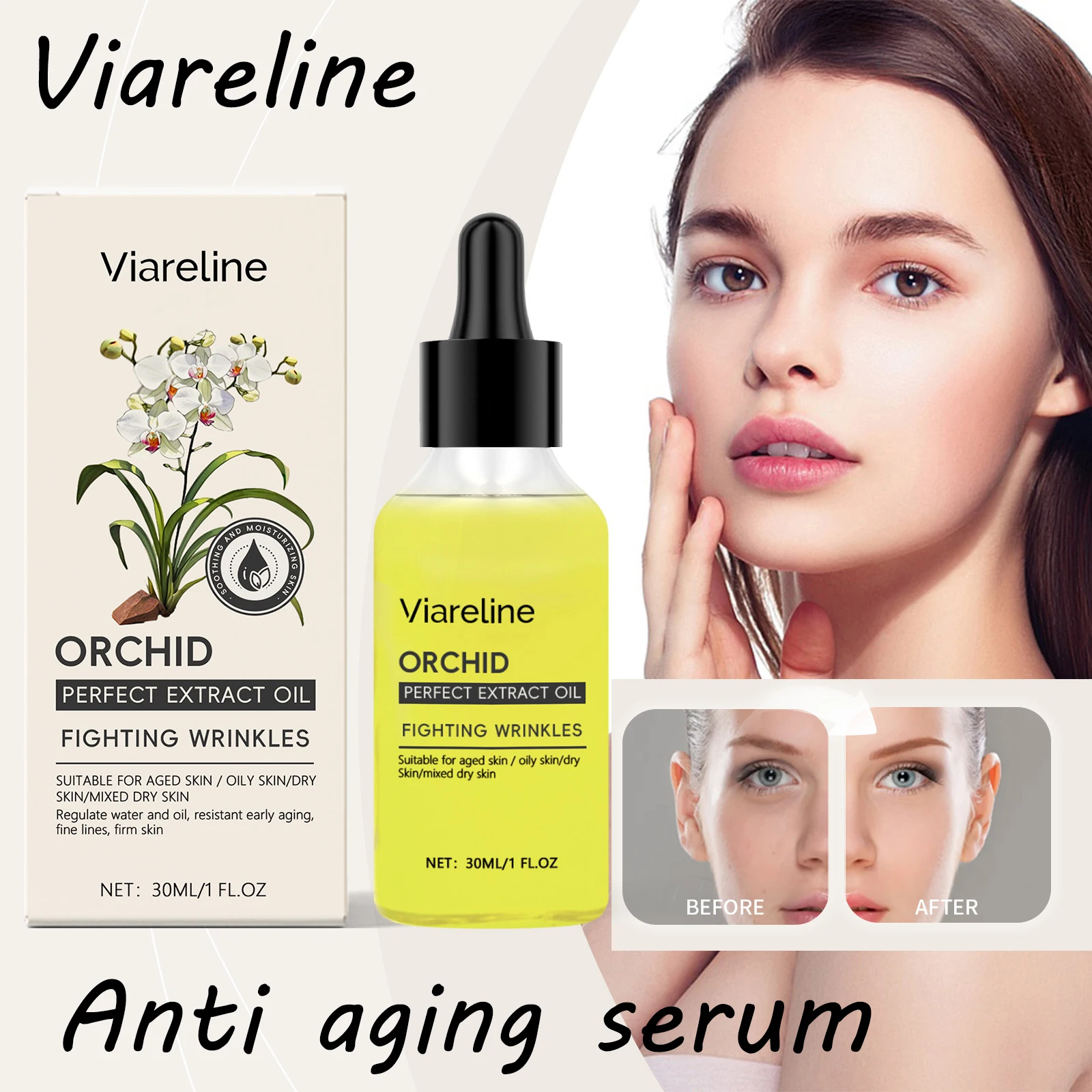 

Viareline Orchid Remove Wrinkles Face Serum Moisturizing Firming Fade Fine Lines Lifting Enhance Skin Elasticity Face Skin Serum