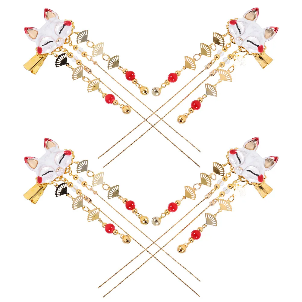 Fox Hair Clips 4pcs Vintage Chinese Style Tassel Hairpins Alloy Barrettes for Party Photo Daily Wear