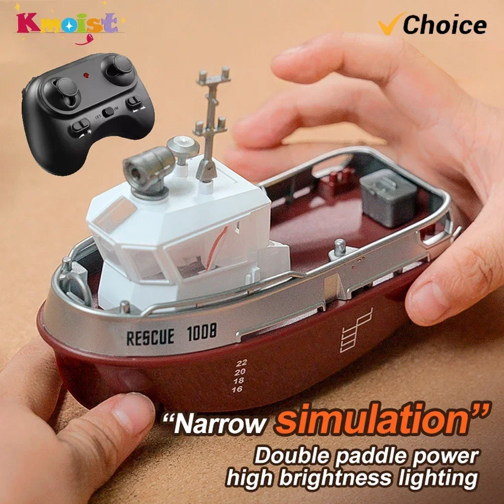 1/32 RC Boat 2.4G Remote Control Mini Rescue Boat Dual Motor Waterproof RC Racing Ship Watercraft Speedboat Toys for Boys Gifts