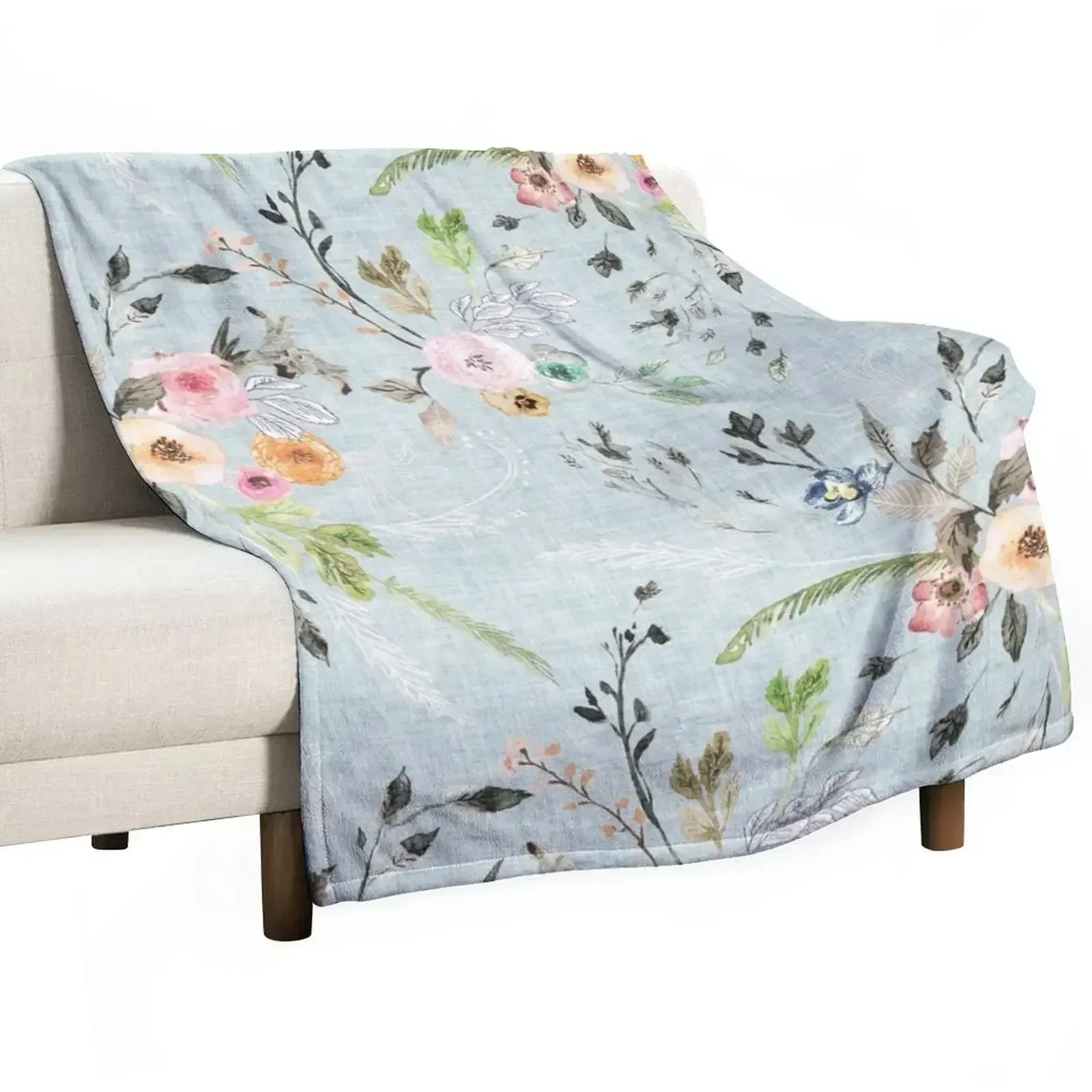 

La Boheme Sky Blue Floral Throw Blanket Stuffeds Shaggy Blankets