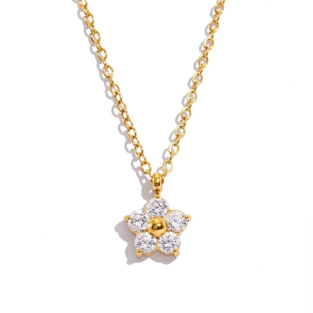 Hypoallergenic Blossom Pendant Necklace Tarnish Resistant 304 Stainless Steel Flower Pendant Necklace Multicolour Cubic Zirconia