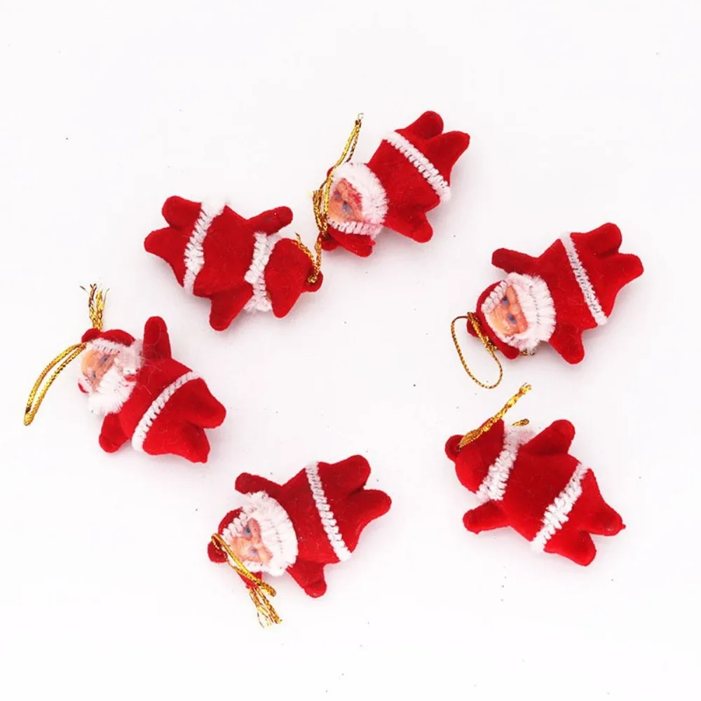 6 uds Mini colgante rojo de Papá Noel adorno flocado colgante de árbol de Navidad reutilizable DIY colgante de árbol de Navidad fiesta de vacaciones