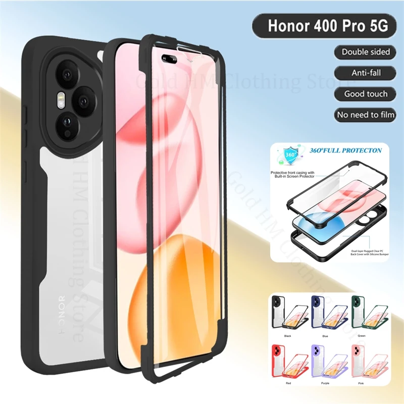 

360° Full Protection Soft Silicone Phone Bumper Case For Honor 400 Pro Clear PC Back Cover Screen Protector For Honor 400 Lite