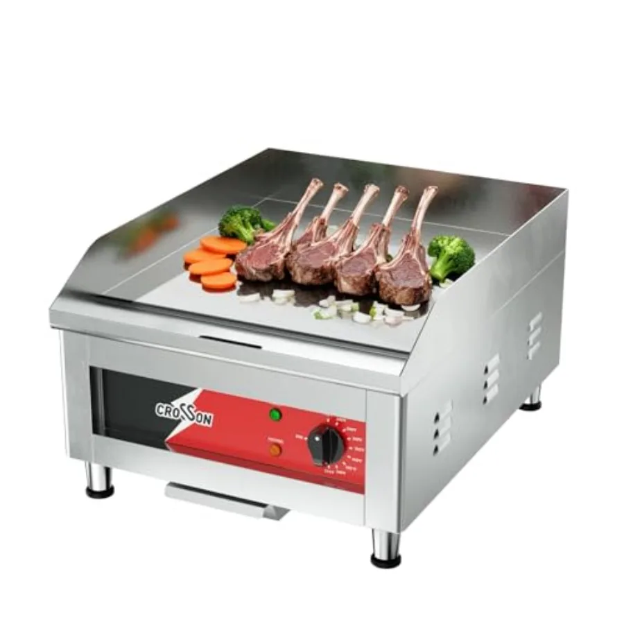 

Коммерческая электрическая гриль-плита 16x16 с хромированным покрытием, антипригарной чугунной плитой толщиной 2/5 дюйма, 120В/1750Вт, черная отделка, в комплекте лопатка