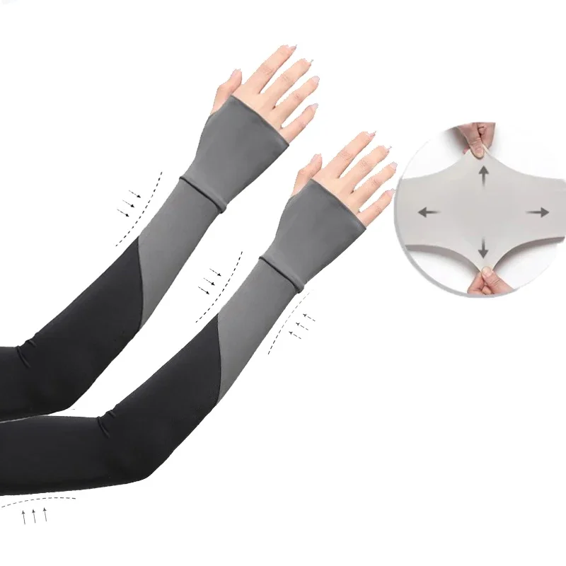 Mangas de protección UV deportivas de seda helada con gradiente, alta elasticidad y antideslizantes para hombres y mujeres, protectores de brazo refrescantes para pesca y running.