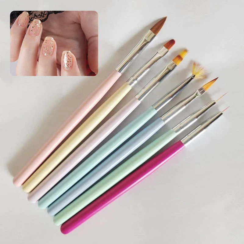 7/8Pcs Nail Brush Pen Manicure Acrylic UV Gel Extension Nail Polish Painting Drawing Brush Liner Nail Art