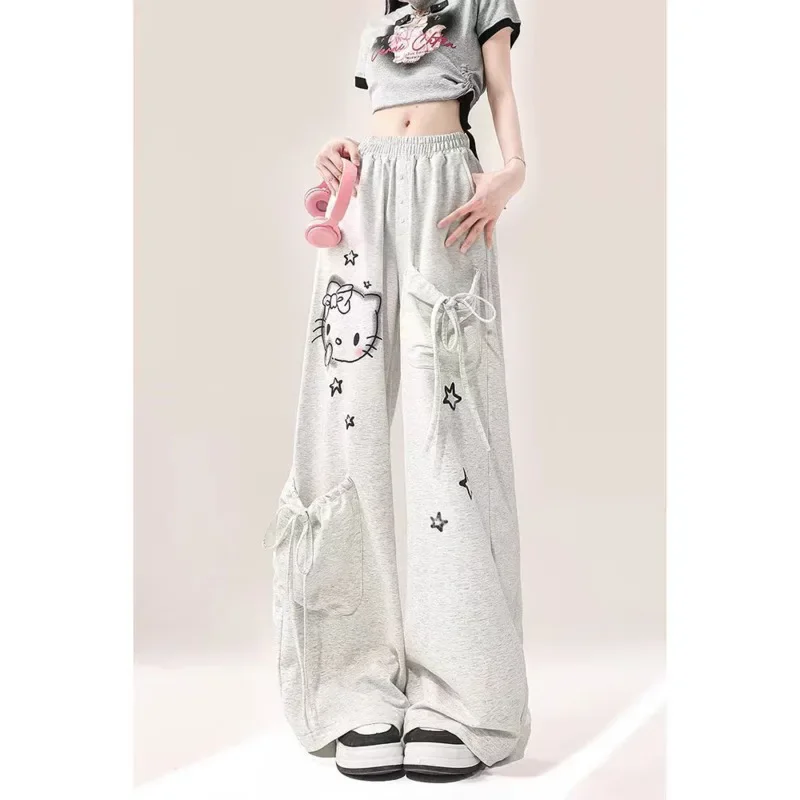 Sanrio Cute Hello Kitty Y2k Baggy Pants Kawaii Anime Graffiti Wide Leg Trousers Oversize Sports Streetwear Sweatpants For Womens