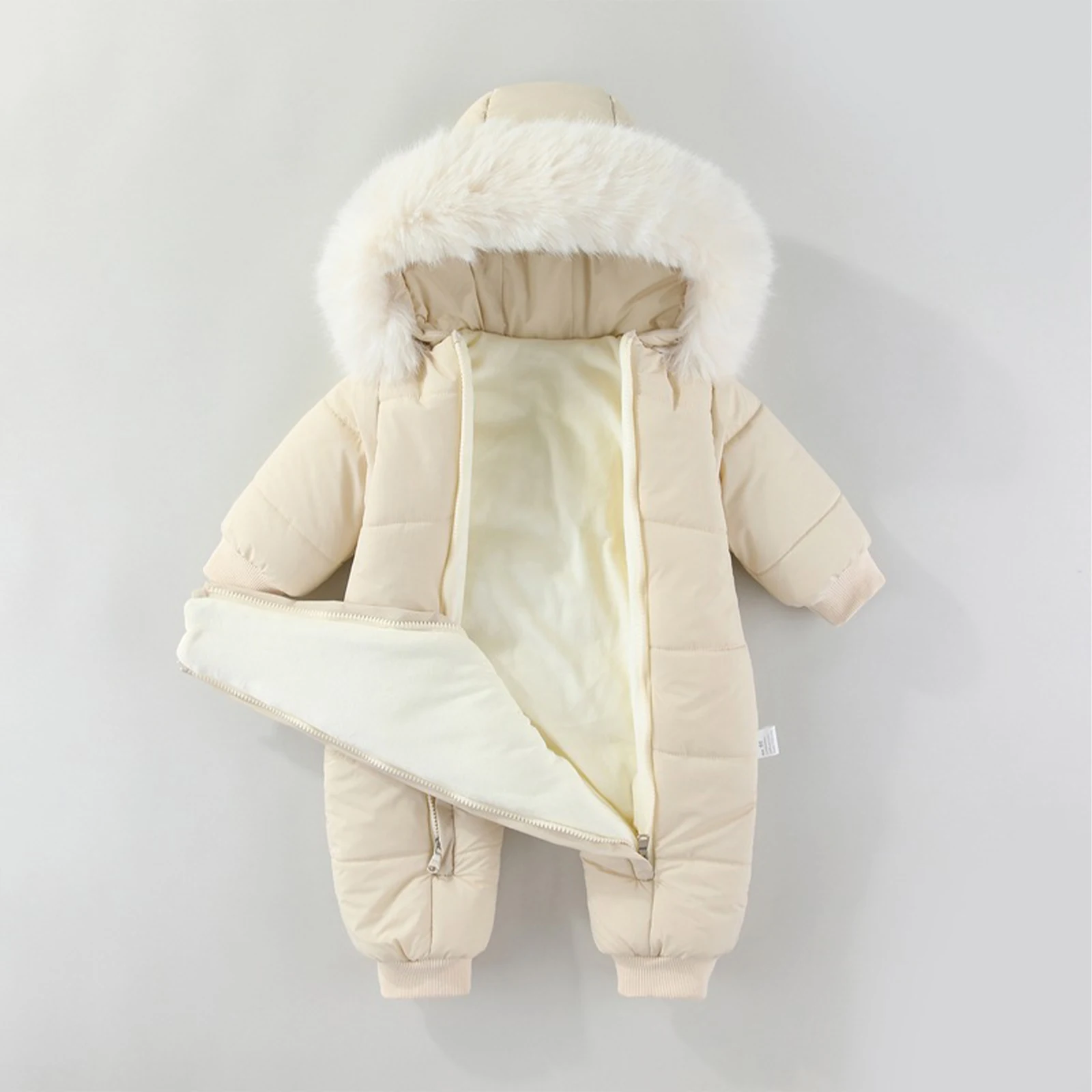 الرضع ملابس الطفل الشتاء الصوف مبطن سنوسويت بدلة تزلج طويلة الأكمام فو الفراء تقليم مقنعين بذلة فتاة بوي ملابس التزلج رومبير معطف #3