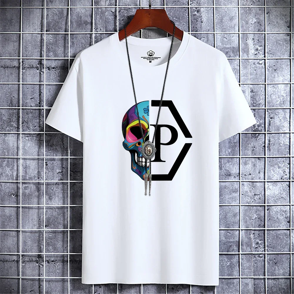 Summer Men\'s Luxury Casual T-shirt Skull Print Mens Crew Neck Short Sleeve Tees Designer Harajuku Y2k High Quality Tops for Male