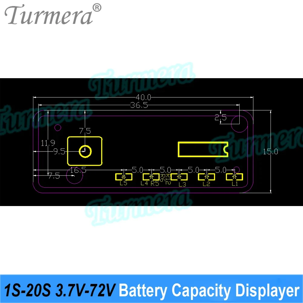 Turmera 1S-20S 3.7V-72V Battery Indicator Displayer with Switch Use in 12V 18V 24V 36V 48V 60V Lithium Battery Lifeo4 Lead-Acid