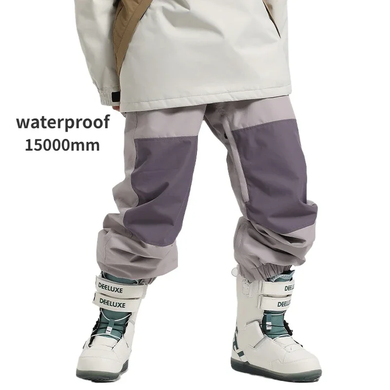 Tie-up snowboard ski pants loose waterproof breathable warm color matching tooling men and women