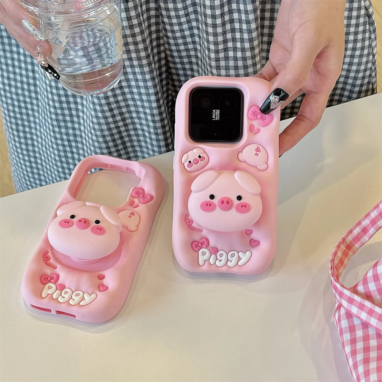 

Мягкий резиновый чехол для телефона с 3D милым мультяшным розовым поросенком для Redmi Note 13 14 Pro 4G, складной кронштейн в виде поросенка, противоударный чехол