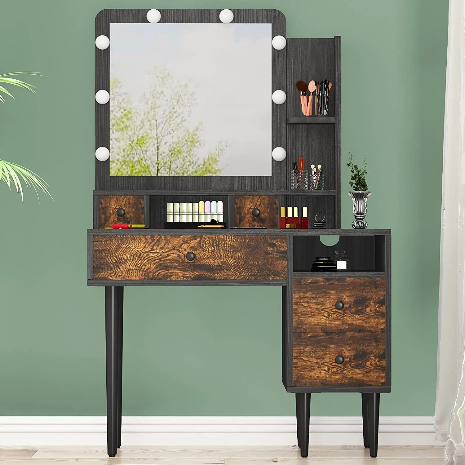 

Simple Chinese Style LED Light Dressing Table, Classical Small-sized Dressing Table, clear Mirror Dressing Table