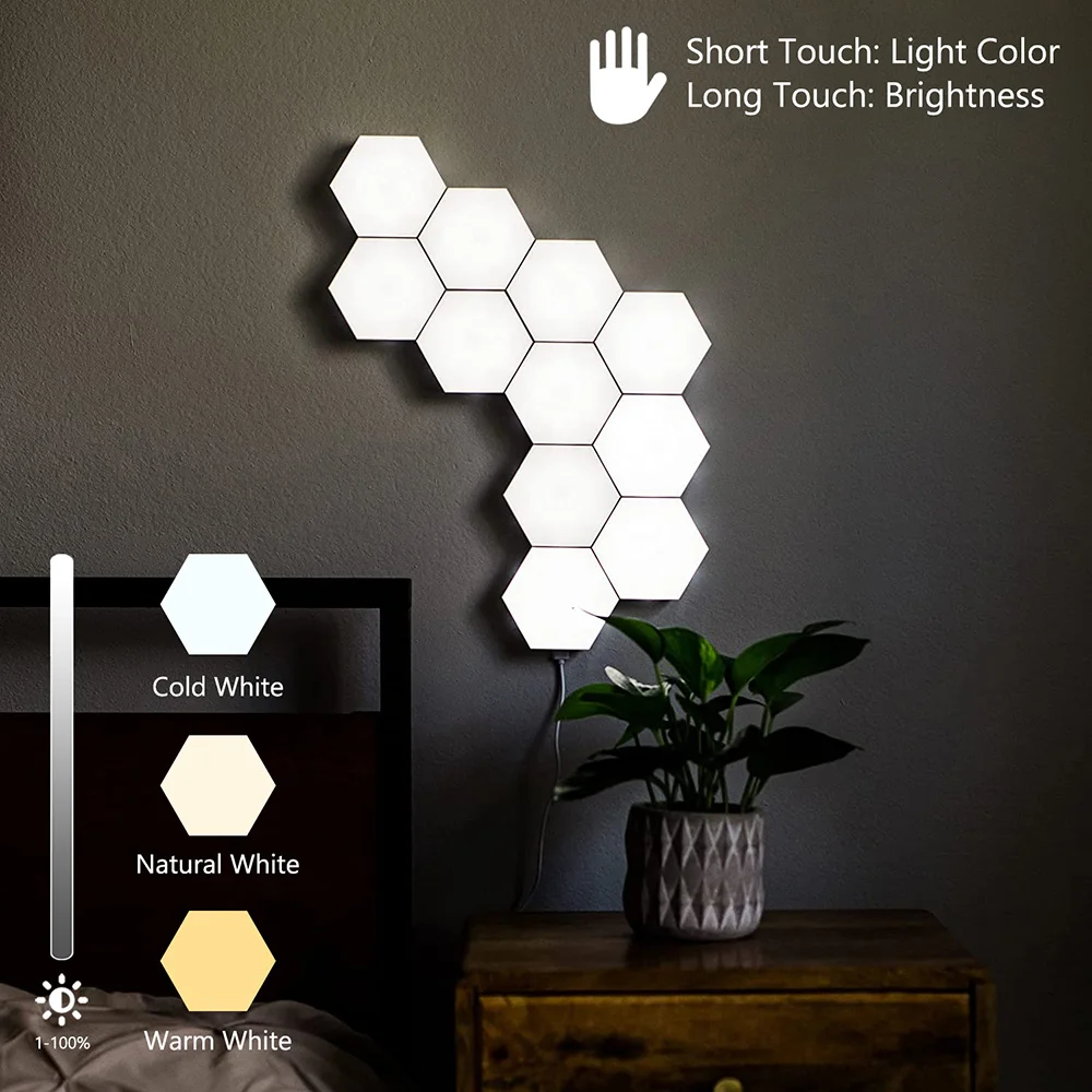 Touch Sensitive RGB Hexagon Lights LED Wall Panels USB Cellular Quantum Lamp Modular Night Lights Gaming DIY Wall Lamp Decor