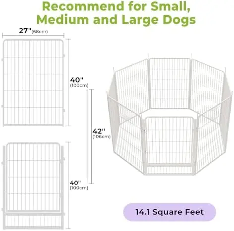 Dog Playpen Indoor, 40 Inch 8 Panels Puppy Playpen for Medium and Large Dogs, Easy Setup Anti-Rust Pet Fence, White