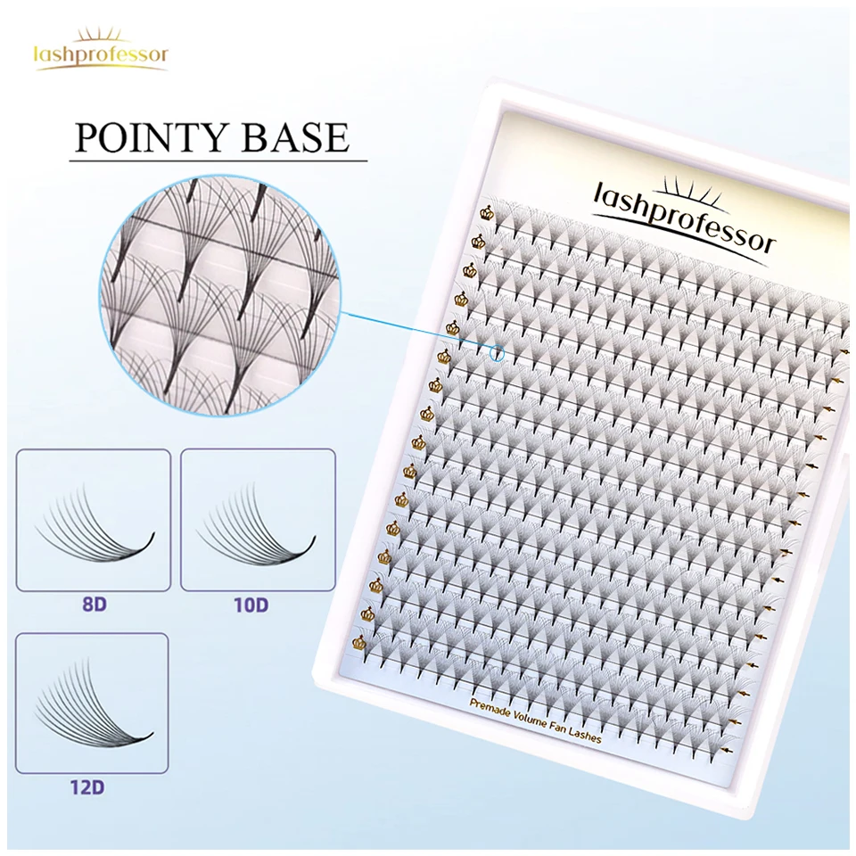 Lashprofessor Thin Pointy Base Premade Volume Fans 8D/10D/12D Slim Narrow Sharp Stem Russian Volume Individual Lashes Extensions