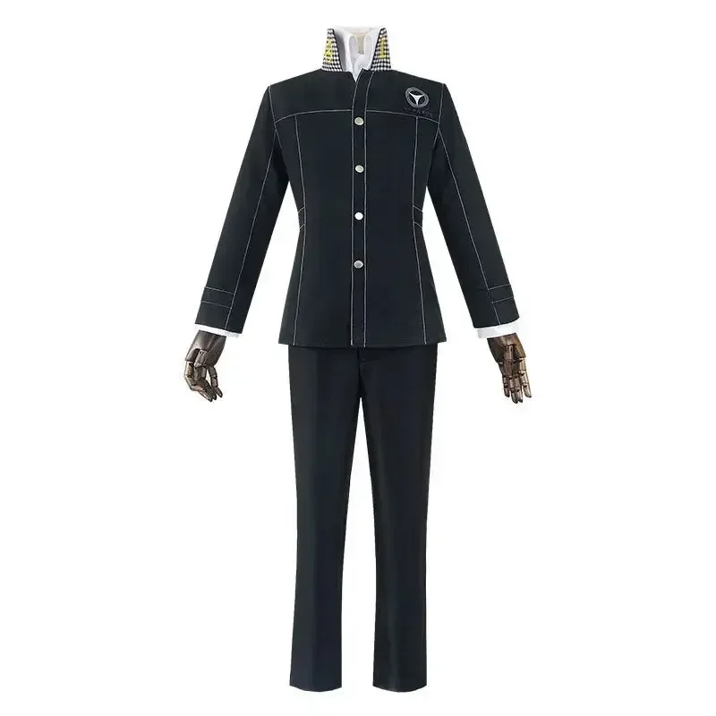 Persona 4 Narukami Yuu Cosplay P4 Game Yu Narukami Cosplay Costume School Uniform Embroidery Plaid Collar Suit Pants White Shirt