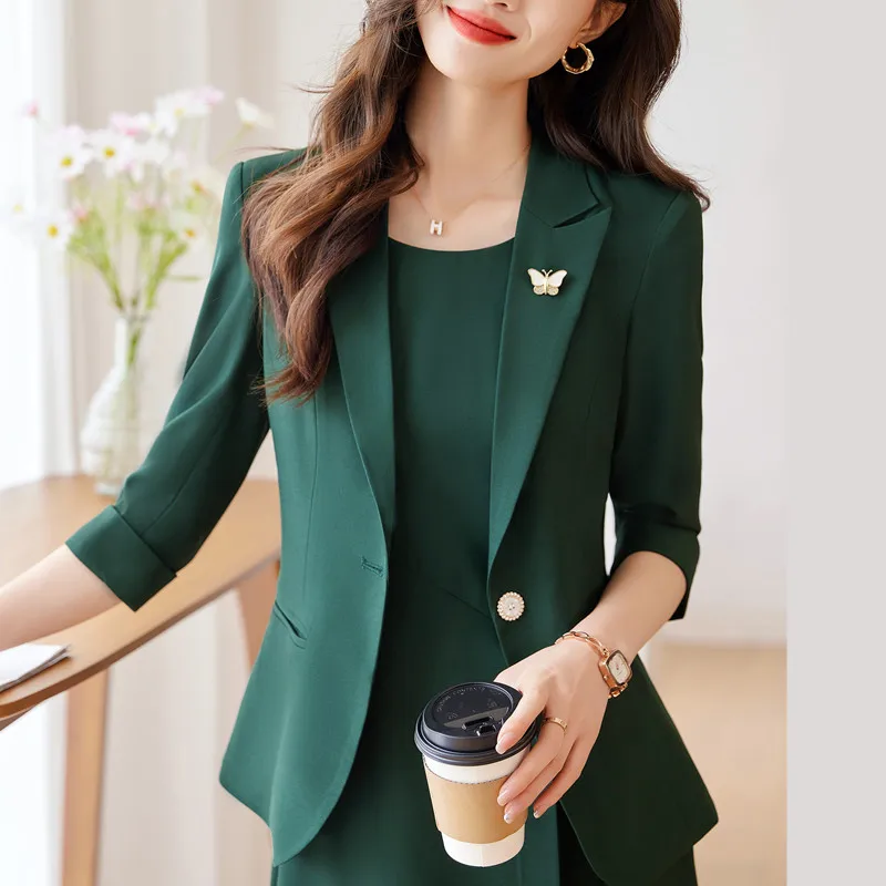 NAVIU Office Ladies Blazer For Women Spring Summer 2024 New Solid Single Button Slim Formal Jacket Coat Green Black Khaki Blue