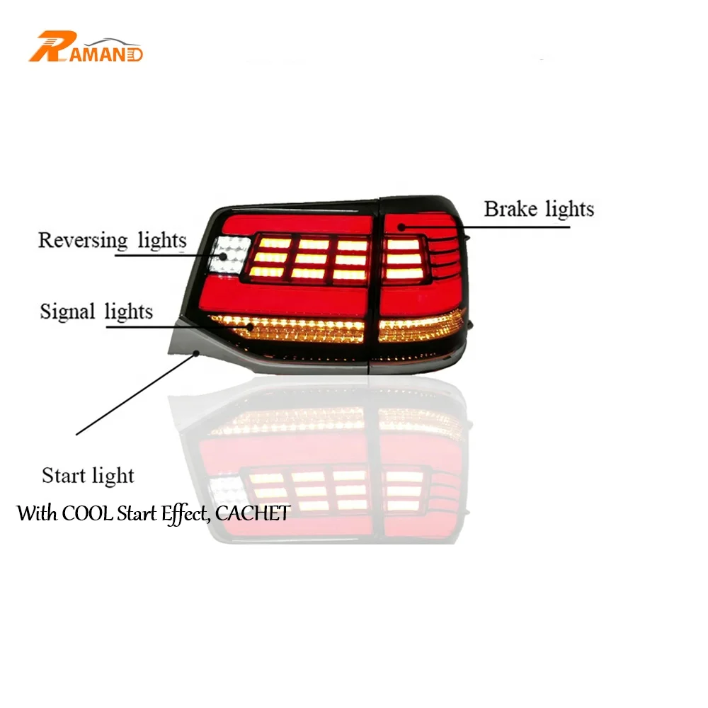 Factory New Items LED Tail Light For Land Cruiser LC200 With COOL Start Light Effect refitting Tail Lamp Black Frame