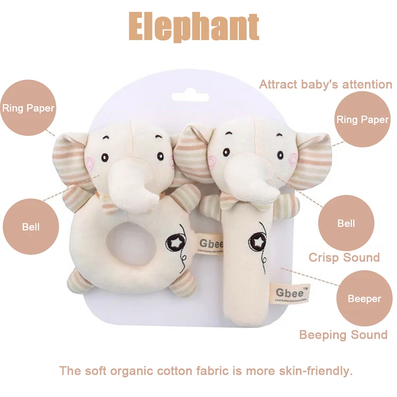 Baby Rattles Soft Cartoon Cute Plush Animal Toys Child Educational Handbells