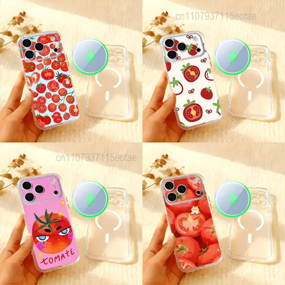 

Ins Korean Tomatoes For iPhone 11,12,13,14,15,17,16,Pro,Plus,E,Max,Air,Mini Clear Magnetic Frosted Cover
