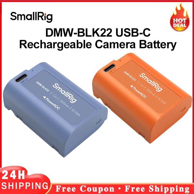 SmallRig DMW-BLK22 USB-C Rechargeable Camera Battery For Panasonic 7.2V 2520mAh 18.15Wh Power Bank For LUMIX GH7 GH6 G9II S5 IIX