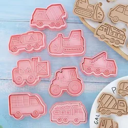 8pcs/set Engineering Truck Cookie Cutters Plastic 3D Cartoon Pressable Biscuit Mold Cookie Stamp Kitchen Baking Pastry Bakeware