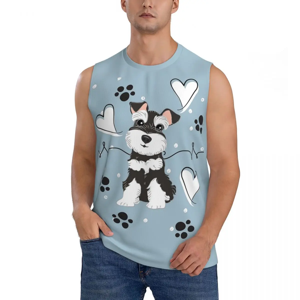 Love Black And White Miniature Schnauzer Men Sleeveless Tank Tops Quick Dry Breathable Gym Fitness Running Summer Sport Vest