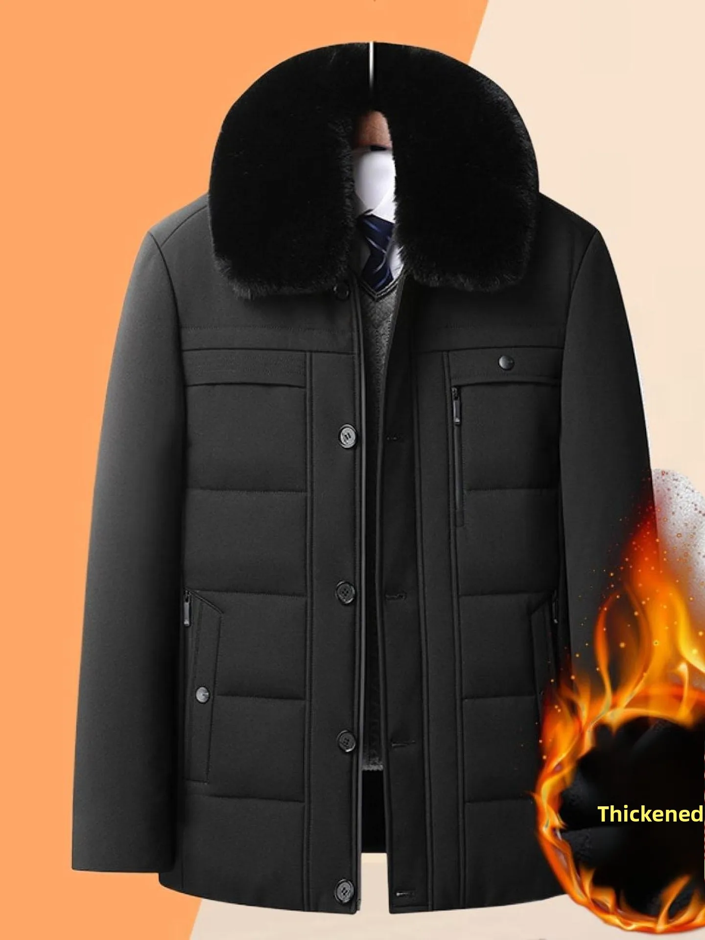 

Men's Winter Thiened Fce Lined Cotton Jaet Middle-Aged And ly Sle Faionable Urban Home Wear Stand Fit