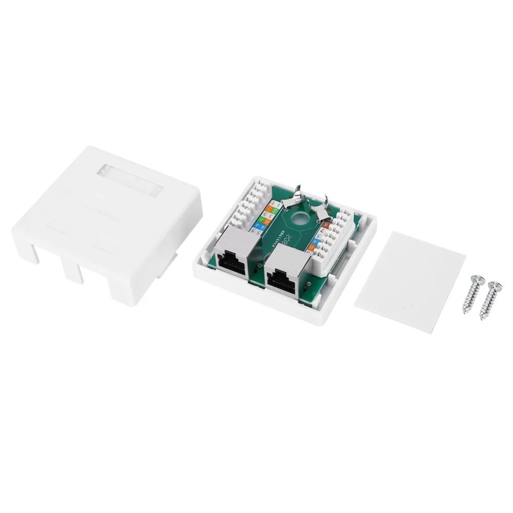 

Cat 5e Shield Surface Mount Box 2 Port with Screws and Double-Side Tape Wall Connector Adapter RJ45-8P8C White
